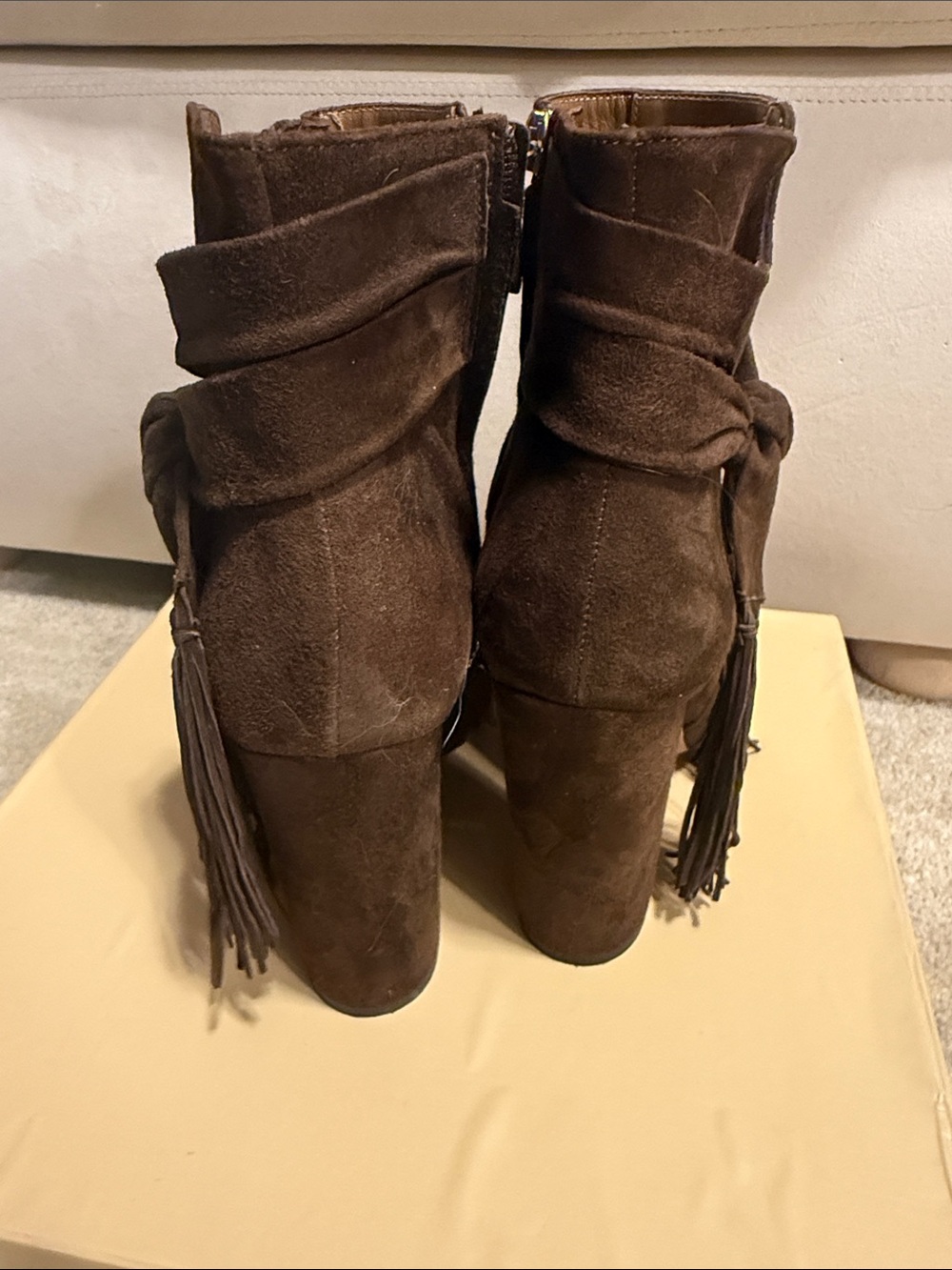 Aquazzura Women's Suede Fringe Tie Ankle Boots - Brown - Picture 4 of 6